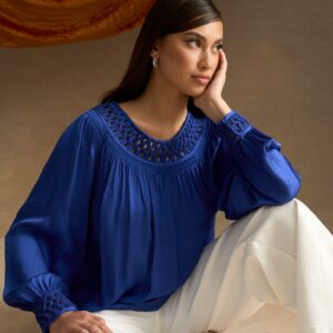 Braided Trim Blouse - Dark Royal Blue