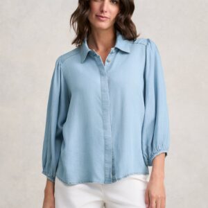 Chambray Puff Sleeve Shirt - Light Chambray