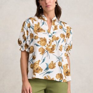 Puff Sleeve Printed Blouse - Floating Stem Print