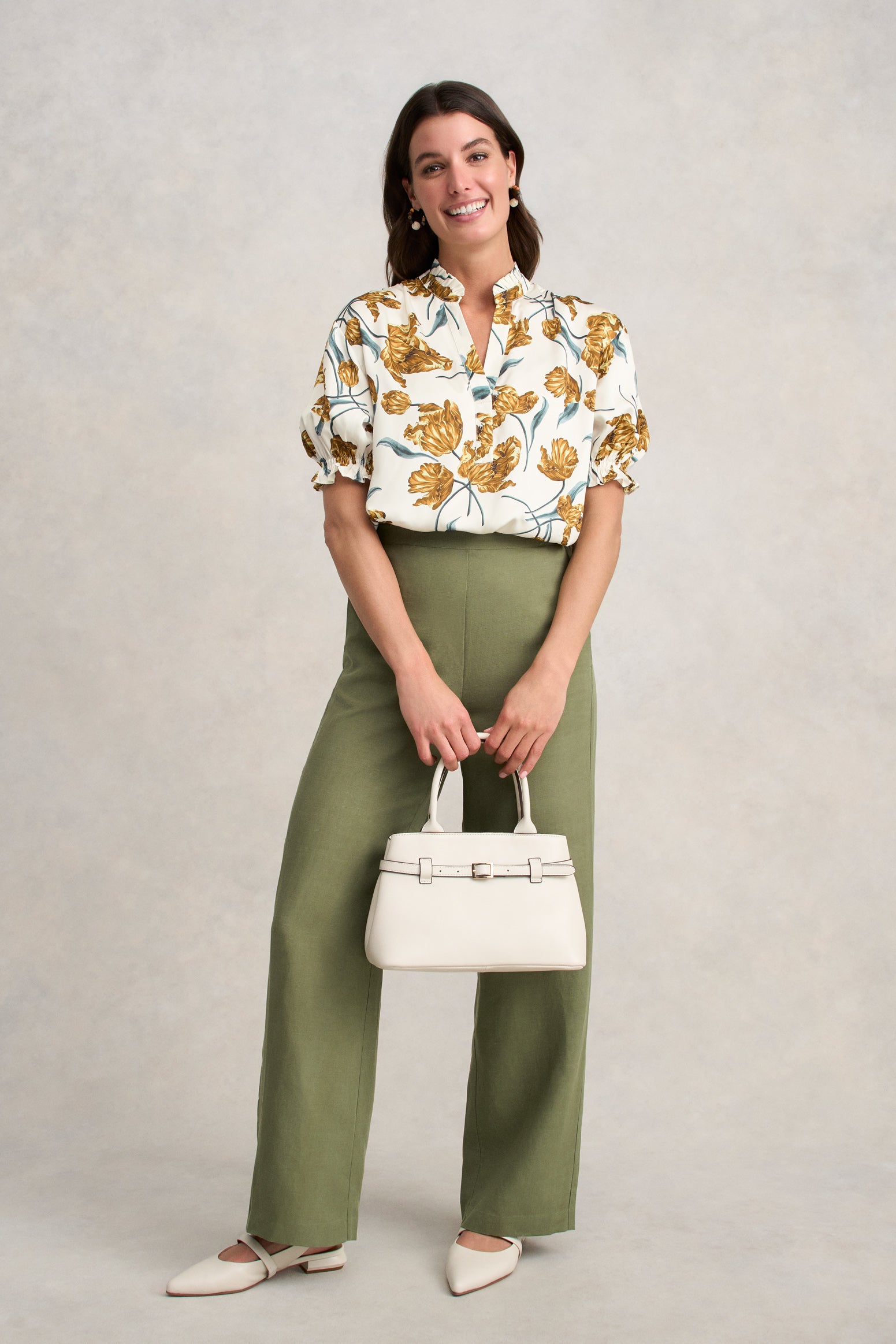 Puff Sleeve Printed Blouse - Floating Stem Print