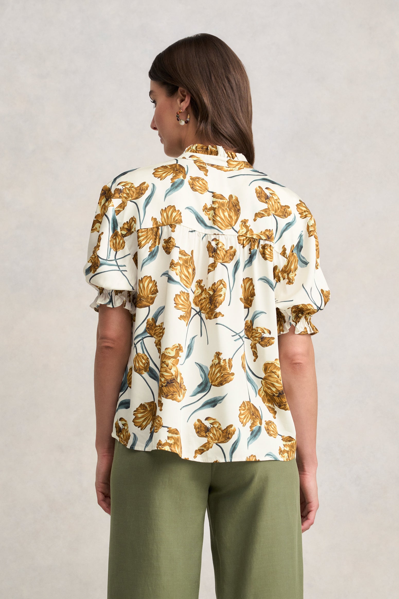 Puff Sleeve Printed Blouse - Floating Stem Print