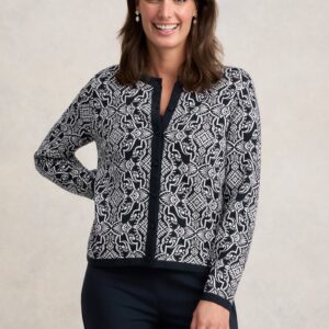 Cotton Jacquard Cardigan - Two Tone Print