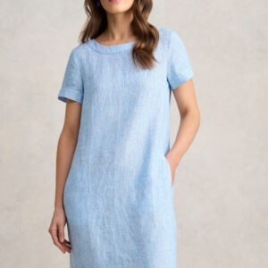 Scoop Neck Linen Dress - Chambray Cross Dye