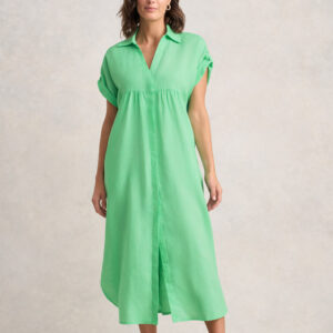 Linen Gather Front Dress – Bright Apple